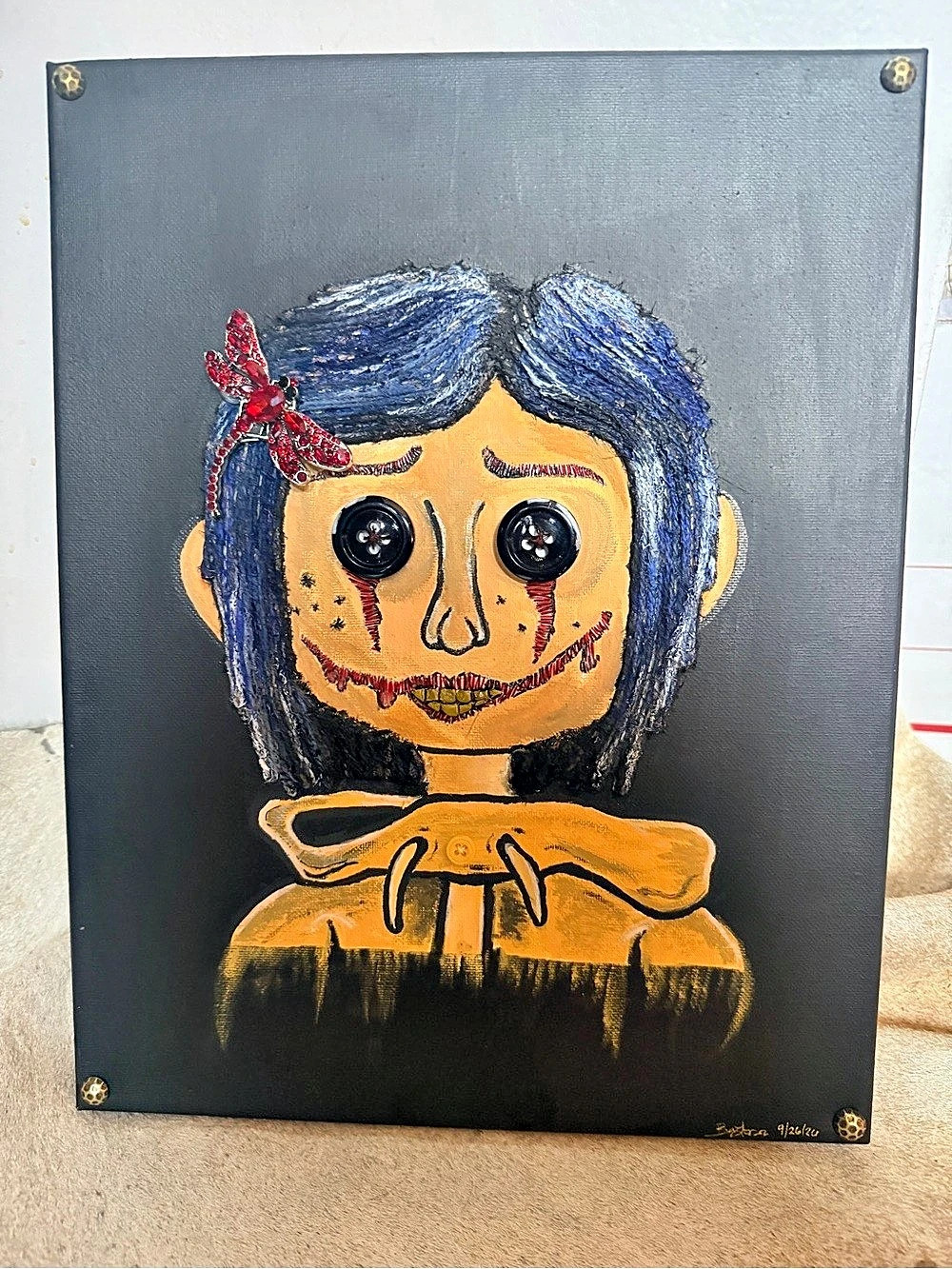 Hand-Painted Original Coraline Inspired 3D Fan Art Halloween Creepy 11” X 14”